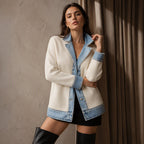 Natalia | Elegante abrigo de punto acanalado para mujer con paneles vaqueros