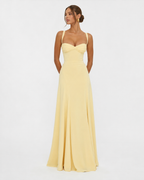 Vestido largo tipo corsé Golden Hour amarillo claro, escote corazón y falda larga entallada