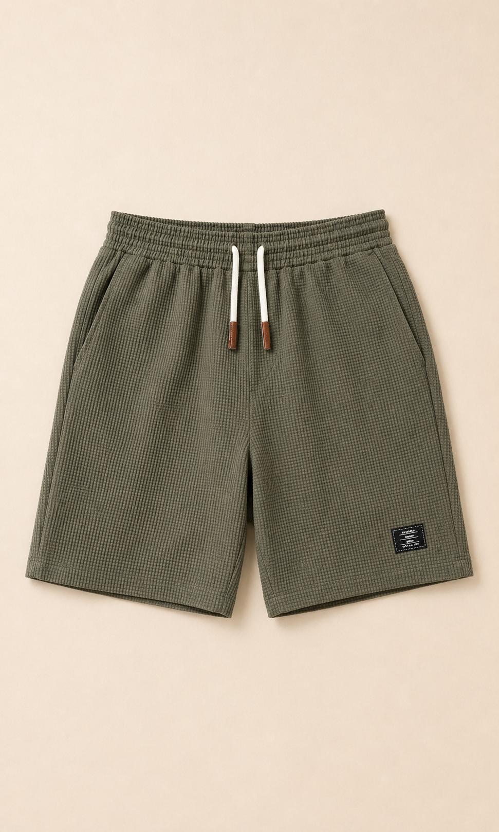 Shorts elegantes de hombre verde oscuro con cordón ajustable y parche