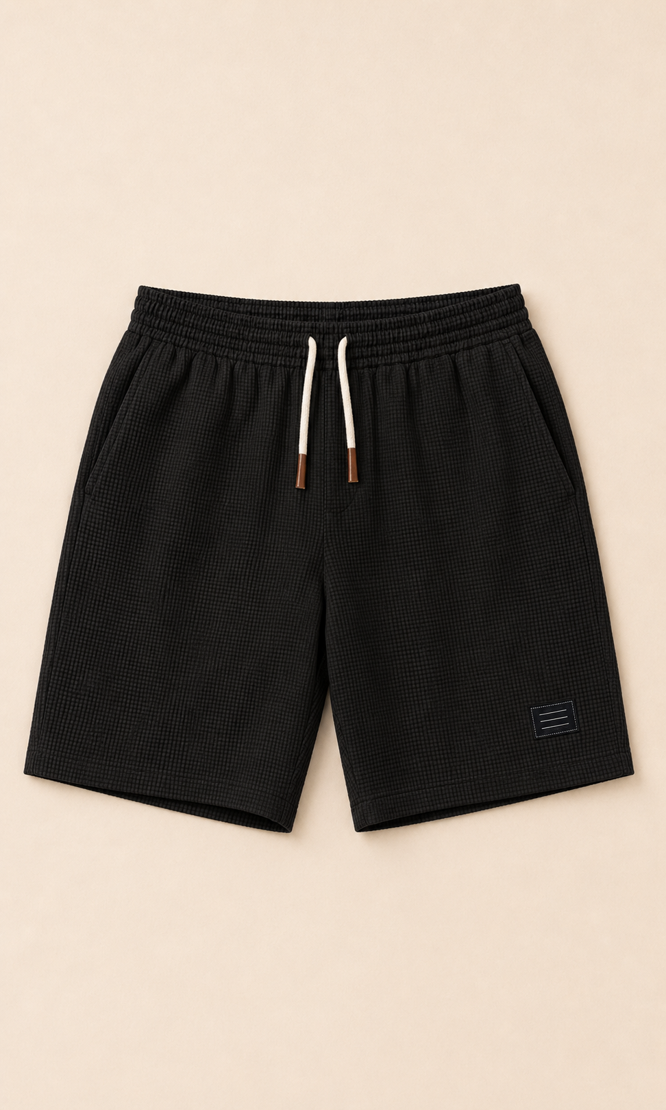 Shorts elegantes de hombre negros con cordón ajustable y parche