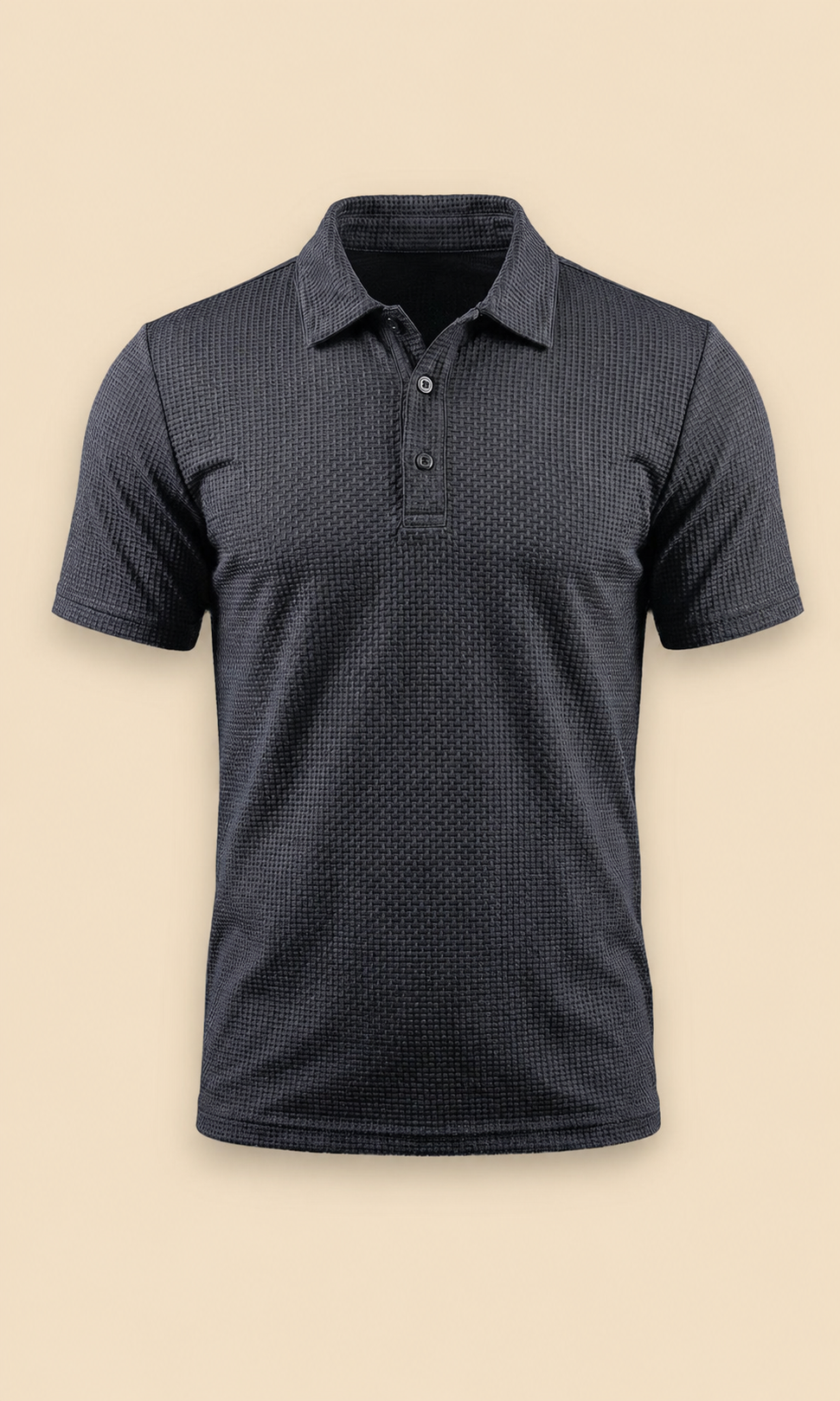 Polo de manga corta gris oscuro con cuello y botones frontales