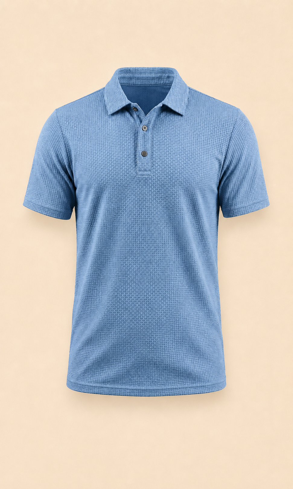 Polo de manga corta azul claro con cuello y tapeta abotonada