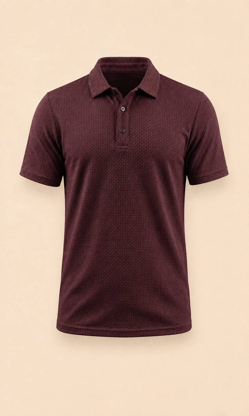 Polo de manga corta color vino con cuello y tapeta de botones
