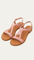 Sandalias planas color salmón/rosa metalizado con tira frontal en T