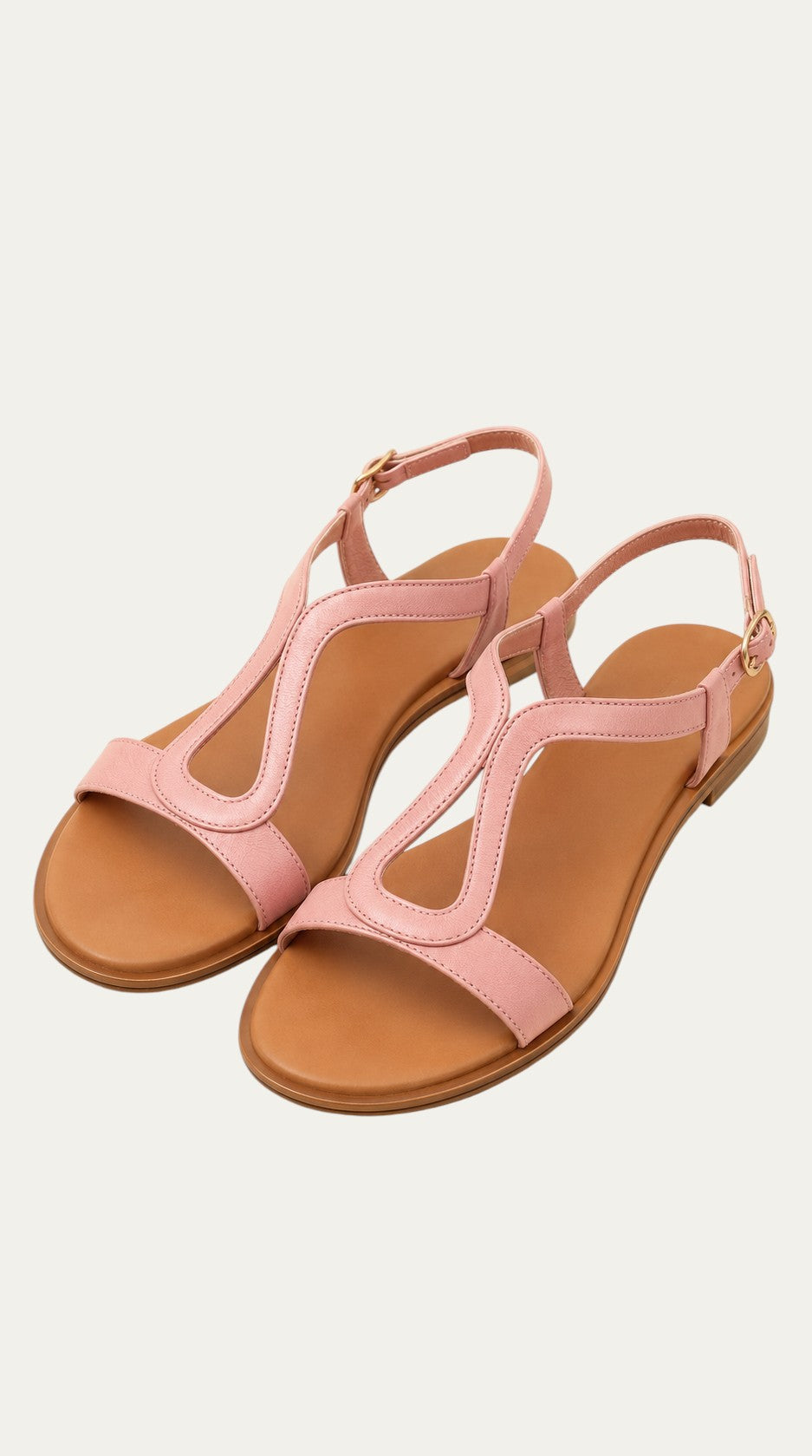 Sandalias planas color salmón/rosa metalizado con tira frontal en T