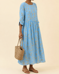 Odyssea | Vestido azul bordado con flores