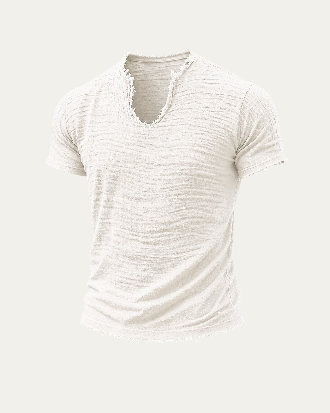 Camiseta vintage blanca de manga corta con cuello en V y acabado desgastado