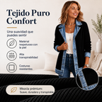 Natalia | Elegante abrigo de punto acanalado para mujer con paneles vaqueros