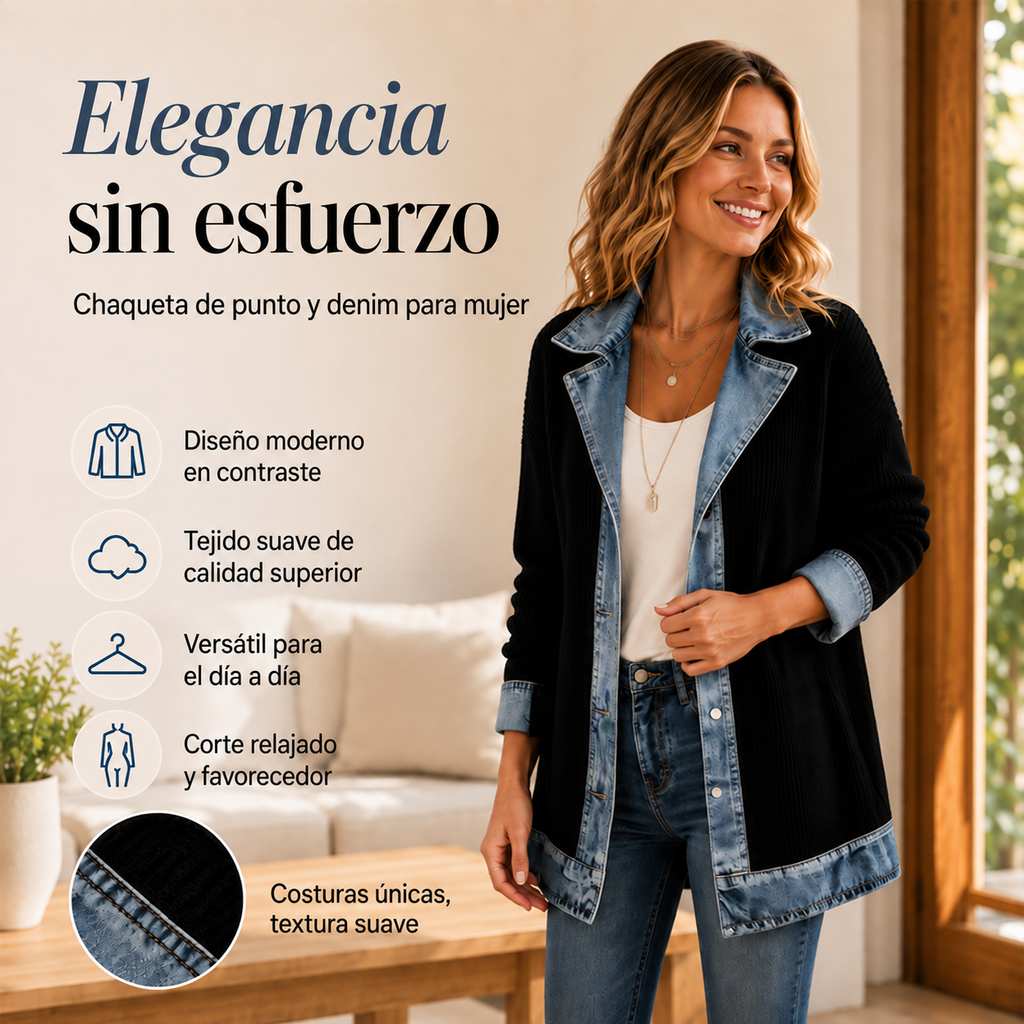 Natalia | Elegante abrigo de punto acanalado para mujer con paneles vaqueros