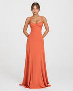Vestido largo tipo corsé Golden Hour naranja, escote corazón con corsé y tirantes finos