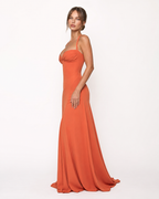 Vestido largo tipo corsé Golden Hour naranja, escote corazón y falda larga