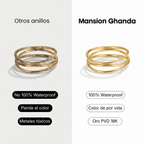 Set de anillos en capas plateados y dorados, Mansion Ghanda; 100% y no 100% waterproof