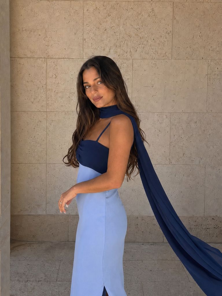 Vestido Drapeado Bicolor Giana