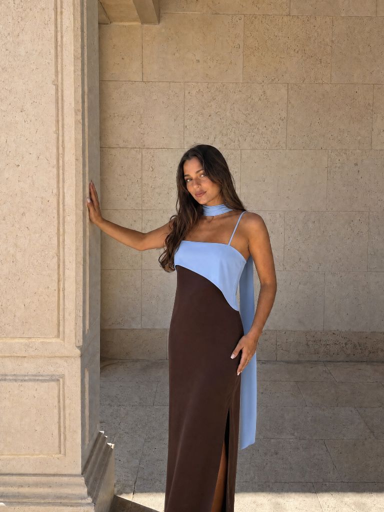 Vestido Drapeado Bicolor Celestia
