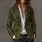 Blazer de jacquard verde con solapa, bolsillos y botón metálico
