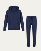 Conjunto de cachemir Amalfi azul marino: sudadera con capucha y pantalón con cordón
