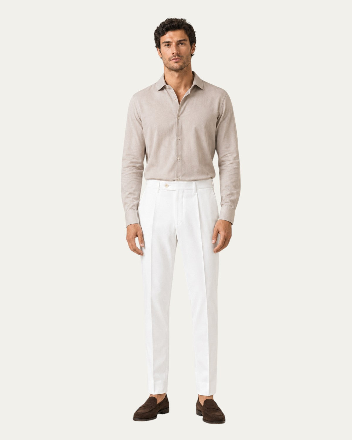 Pantalón recto slim blanco para hombre con cierre frontal y botones