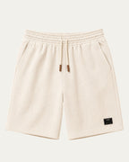 Bermudas elegantes blancas con cintura elástica y cordón, etiqueta lateral