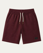 Bermudas elegantes burdeos con cintura elástica y cordón, etiqueta lateral