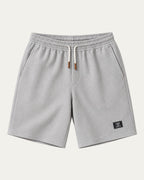 Bermudas elegantes grises claras con cintura elástica y cordón, etiqueta lateral