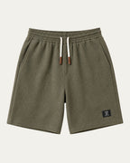 Bermudas elegantes caqui con cintura elástica y cordón, etiqueta lateral
