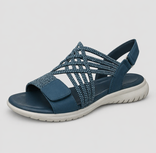 Sandalias ortopédicas azules con dedo descubierto, malla trenzada y velcro