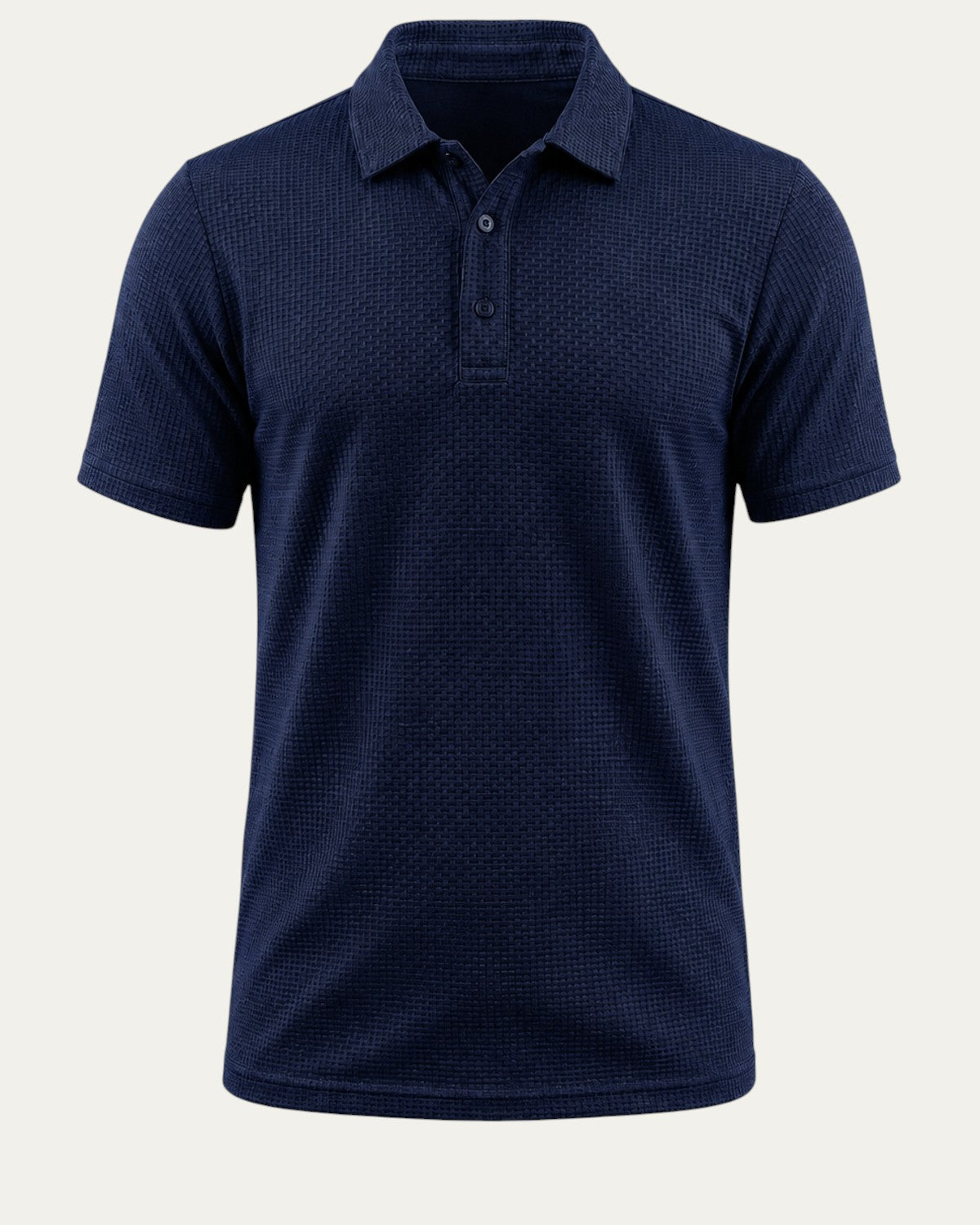Polo ajustado azul marino con cuello camisero y placket de botones