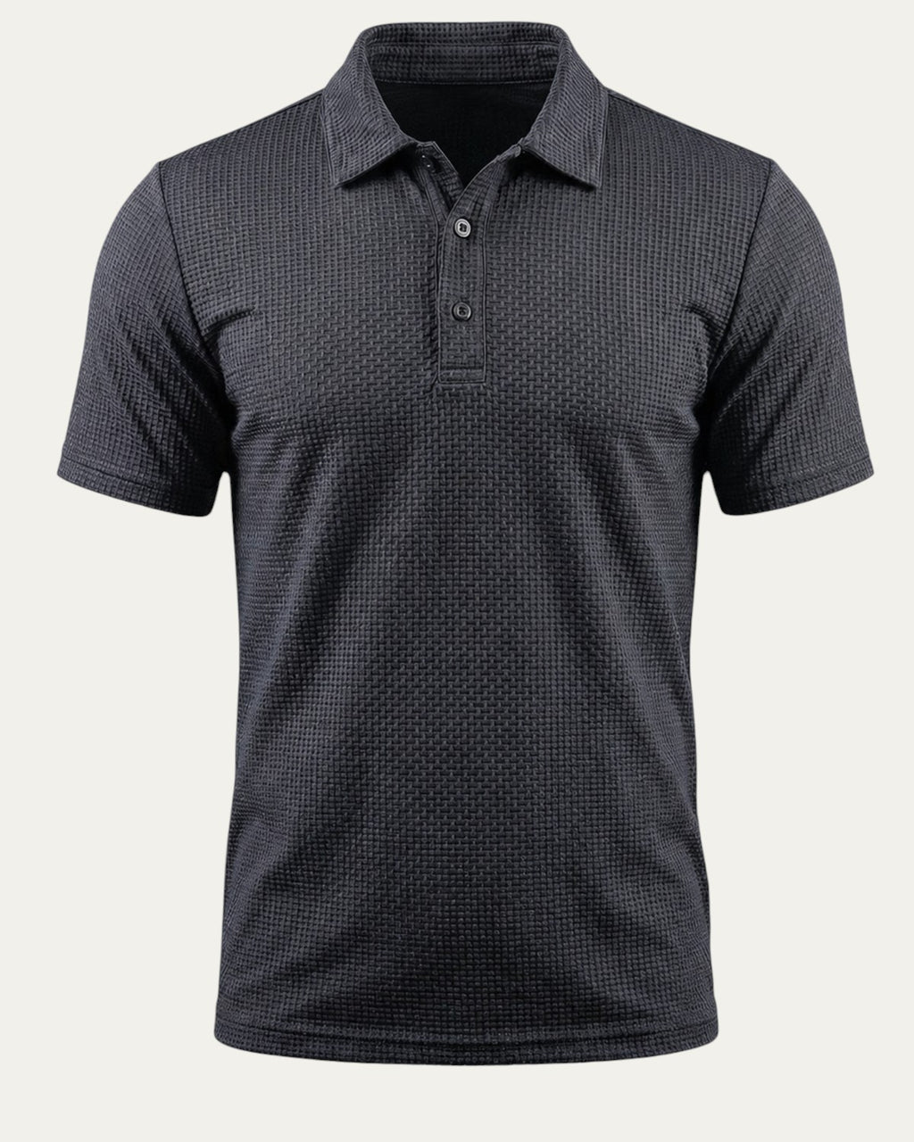 Polo ajustado gris oscuro con cuello camisero y botones en la tapeta