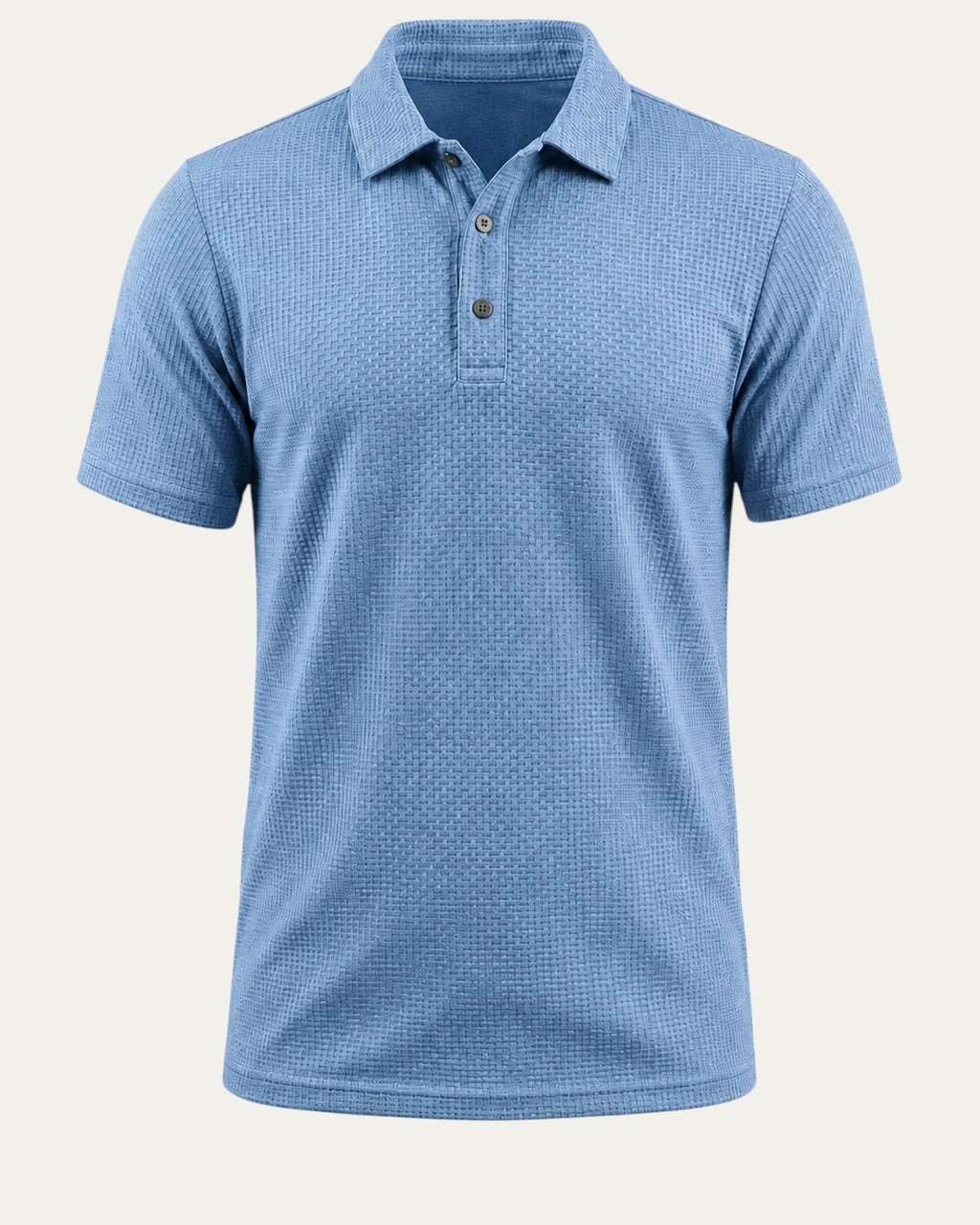 Polo ajustado azul claro con cuello camisero y botones en el pecho