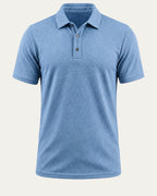 Polo ajustado azul claro con cuello camisero y botones en el pecho