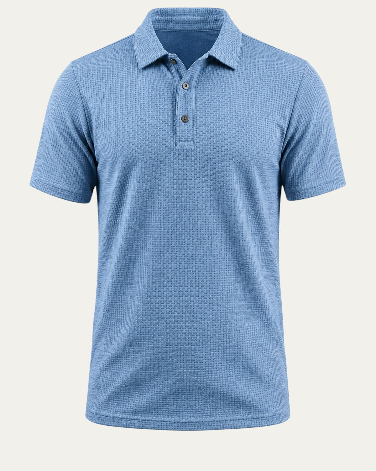 Polo ajustado azul claro con cuello camisero y botones en el pecho