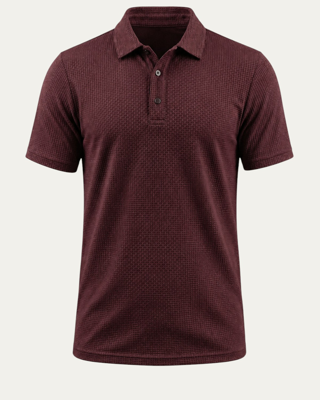 Polo ajustado burdeos con cuello camisero y tapeta con botones