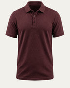 Polo ajustado burdeos con cuello camisero y tapeta con botones