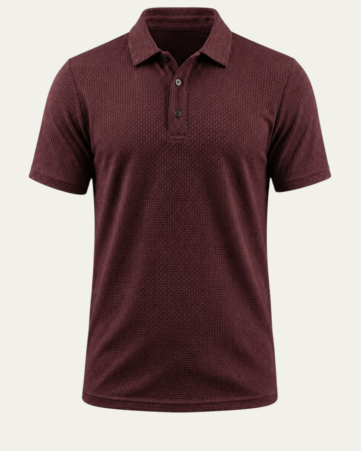 Polo ajustado burdeos con cuello camisero y tapeta con botones