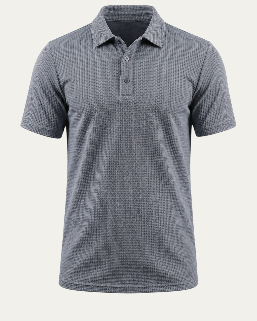 Polo ajustado gris claro con cuello camisero y tapeta con botones