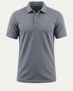 Polo ajustado gris claro con cuello camisero y tapeta con botones
