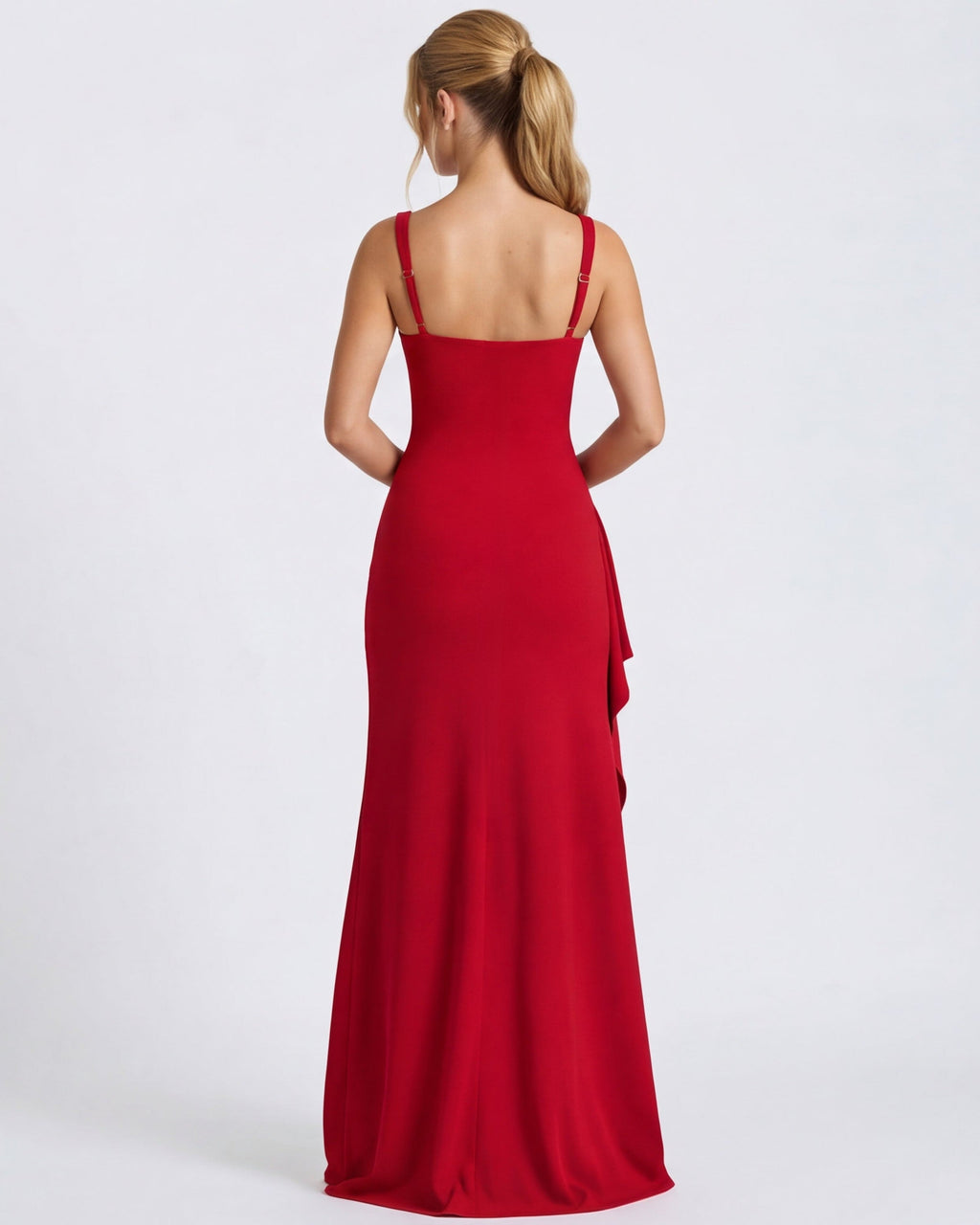Vestido maxi FlorDeAzahar rojo, espalda descubierta con tirantes finos