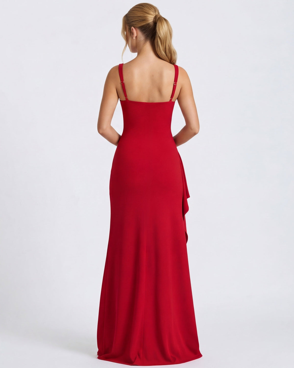 Vestido maxi FlorDeAzahar rojo, espalda descubierta con tirantes finos