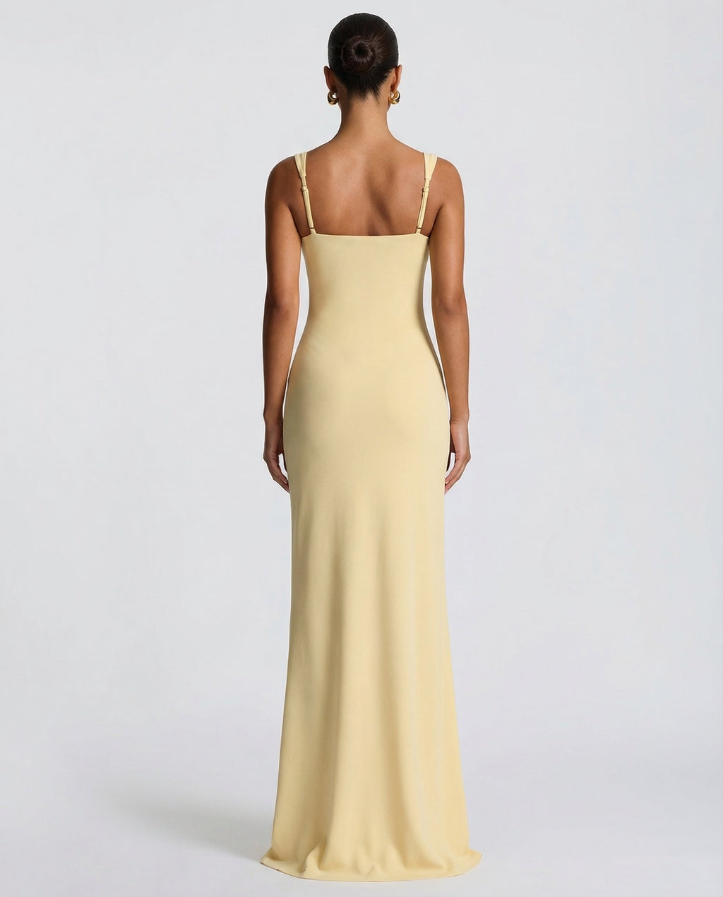Vestido maxi FlorDeAzahar amarillo claro, tirantes finos y espalda descubierta