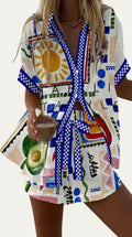 Conjunto de verano a juego: camisa suelta de manga corta y pantalón corto, estampado