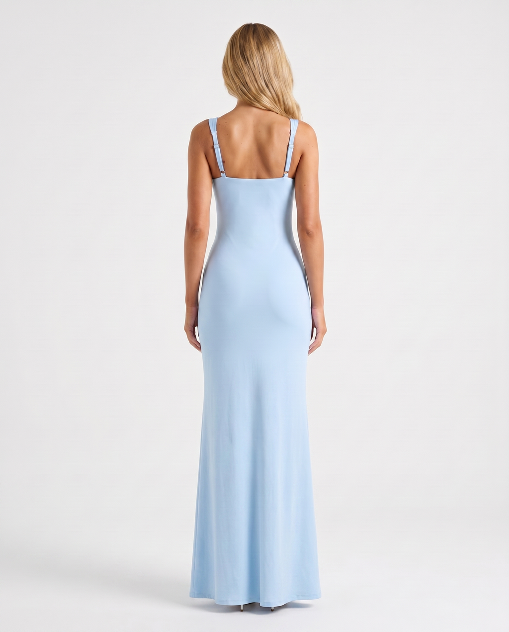 Vestido maxi FlorDeAzahar azul claro, espalda descubierta y tirantes finos