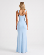 Vestido maxi FlorDeAzahar azul claro, espalda descubierta y tirantes finos
