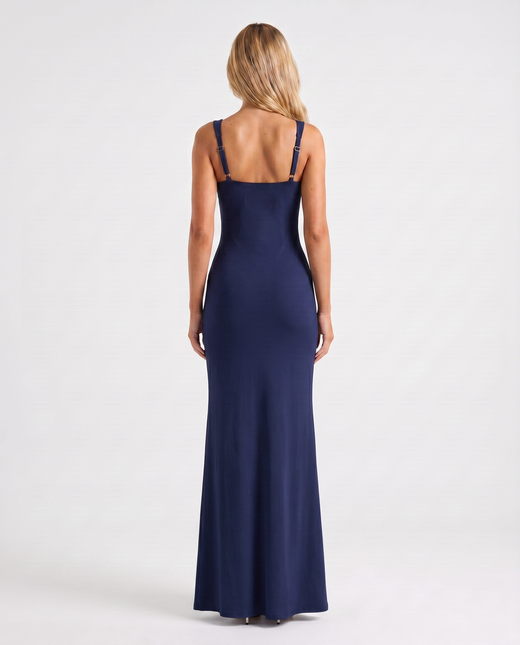 Vestido maxi FlorDeAzahar azul marino con espalda descubierta y tirantes finos