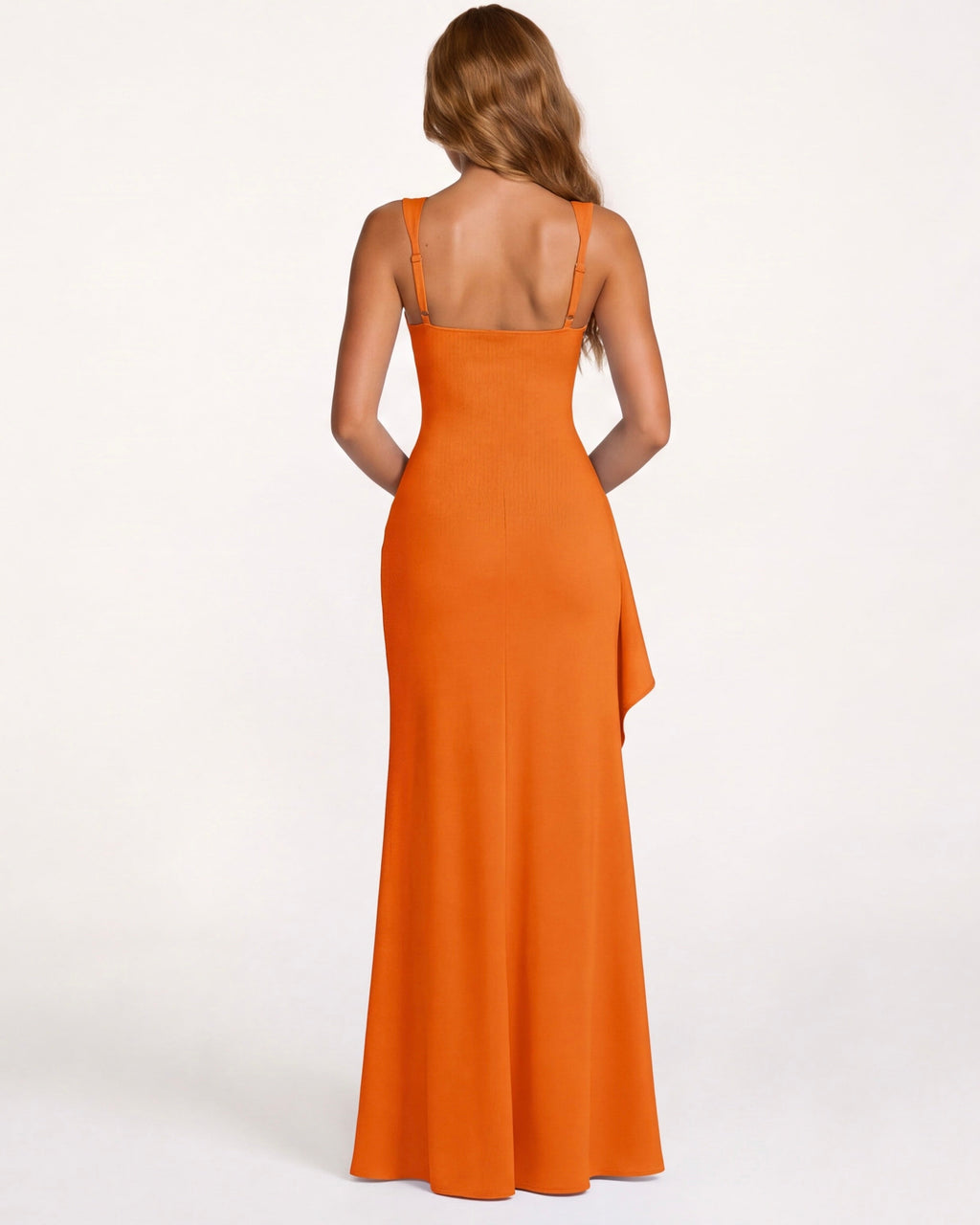 Vestido maxi FlorDeAzahar naranja con tirantes finos y abertura lateral