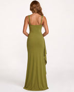 Vestido maxi FlorDeAzahar verde musgo con tirantes y abertura lateral