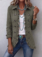 Claudia | Chaqueta estilo boho-chic con estampado floral, diseño utilitario y ribetes con volantes