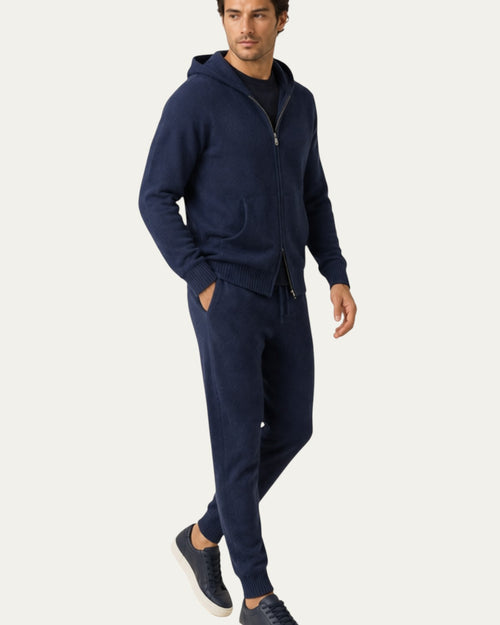 Conjunto de cachemir Amalfi azul marino: sudadera con capucha y pantalón jogger
