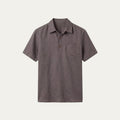 Camiseta de lino tipo polo gris oscuro con cuello y dos botones al frente
