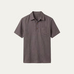 Camiseta de lino tipo polo gris oscuro con cuello y dos botones al frente