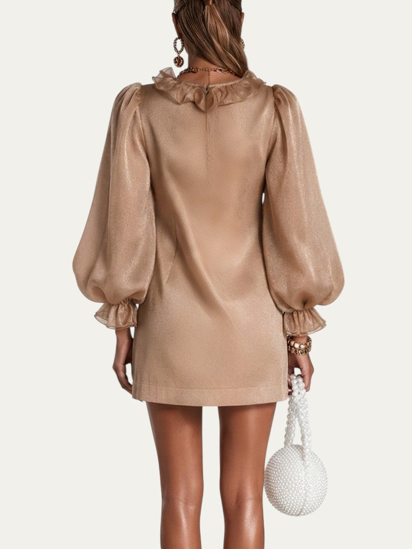 Vestido holgado marrón con espalda lisa y mangas abullonadas con puños fruncidos
